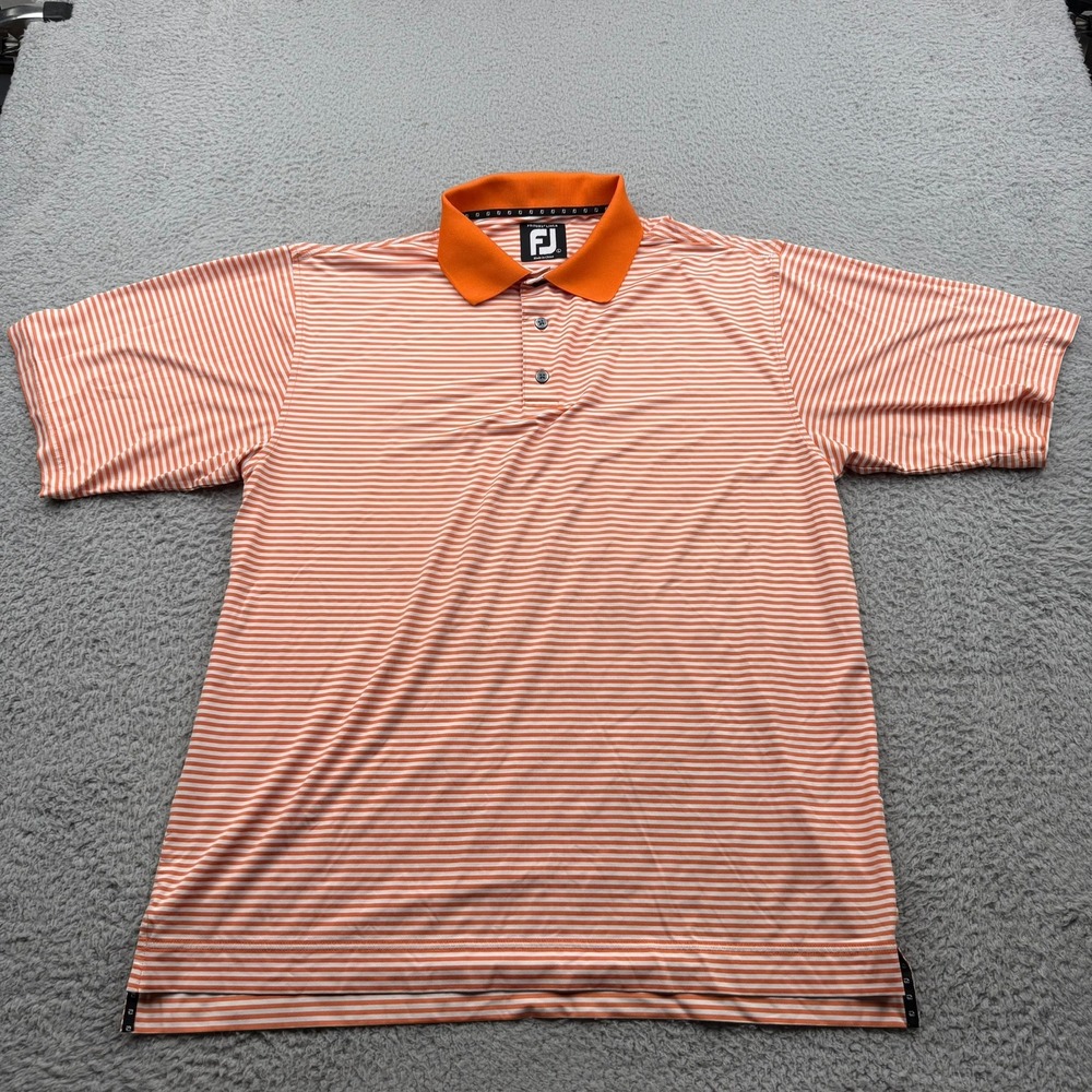 FootJoy Polo Golf Shirt Mens Large Orange Striped ProDry Lisle Stretch Short Slv